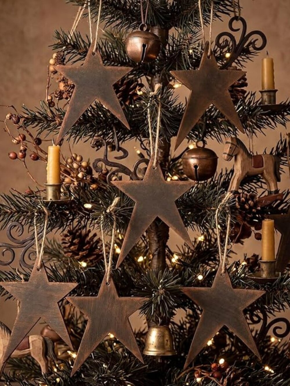 12 Pcs Rustic Primitive Wooden Christmas Star Ornaments Decor Vintage Star